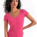 Women's Team Basic Short Sleeve Leotard for ballet Adult Gymnastics Bodysuit dance clothing (Hot Pink, Small)