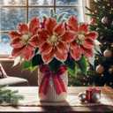 24 Pcs 5.9'' Large Christmas Magnolia Flower Artificial Glitter Velvet Christmas Tree Decoration Fold Xmas Ornaments for Tree Xmas Holiday Wedding Party New Year (Classic,Rose Gold)