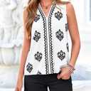 BTFBM Womens Tank Tops Floral Printed V Neck Sleeveless Spring 2026 Business Work Dressy Casual Shirts Chiffon Blouses (White, XXL)