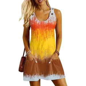 ETCYY NEW Womens Sleeveless Summer Dresses 2025 Cusual U Neck Sundresses Striped Printed Short Dress with Pocket (Small, Tiedyebyellow)