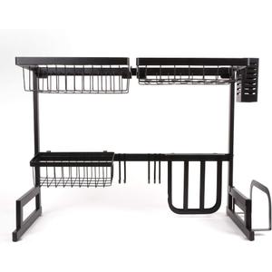 Over The Sink Dish Drainer, Large Stainless Steel Dish Drainer Rack with Utensil Holder for Kitchen Counter - Black Single Shelf 79cm (65cm(26inch))