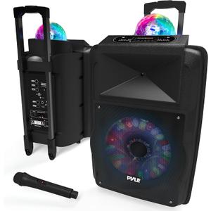 Pyle Wireless Portable PA Speaker System - 700 W Battery Powered Rechargeable Sound Speaker and Microphone Set with Bluetooth MP3 USB Micro SD FM Radio AUX 1/4" DJ lights - For PA / Party