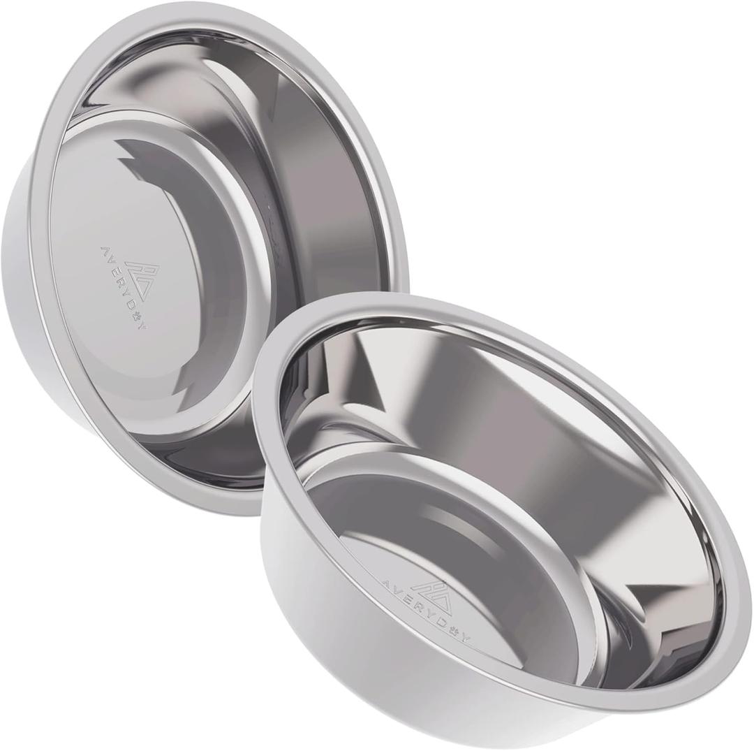 AVERYDAY 46 oz Stainless Steel Dog Bowls Set, 2 Pack for Replacement Dog Bowl Stand, 5.7 Cups Metal Dog Bowls, 7 Inch Large Dog Water Bowl for Raised Feeder with Opening 7-7.36"