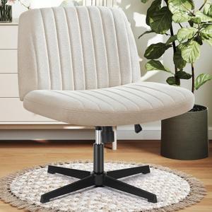 DUMOS Desk Chair No Wheels, Criss Cross Chair Wide Cross Legged Office Desk Vanity Comfy Chair, Armless Adjustable Swivel Chairs for Home Computer Task Beige