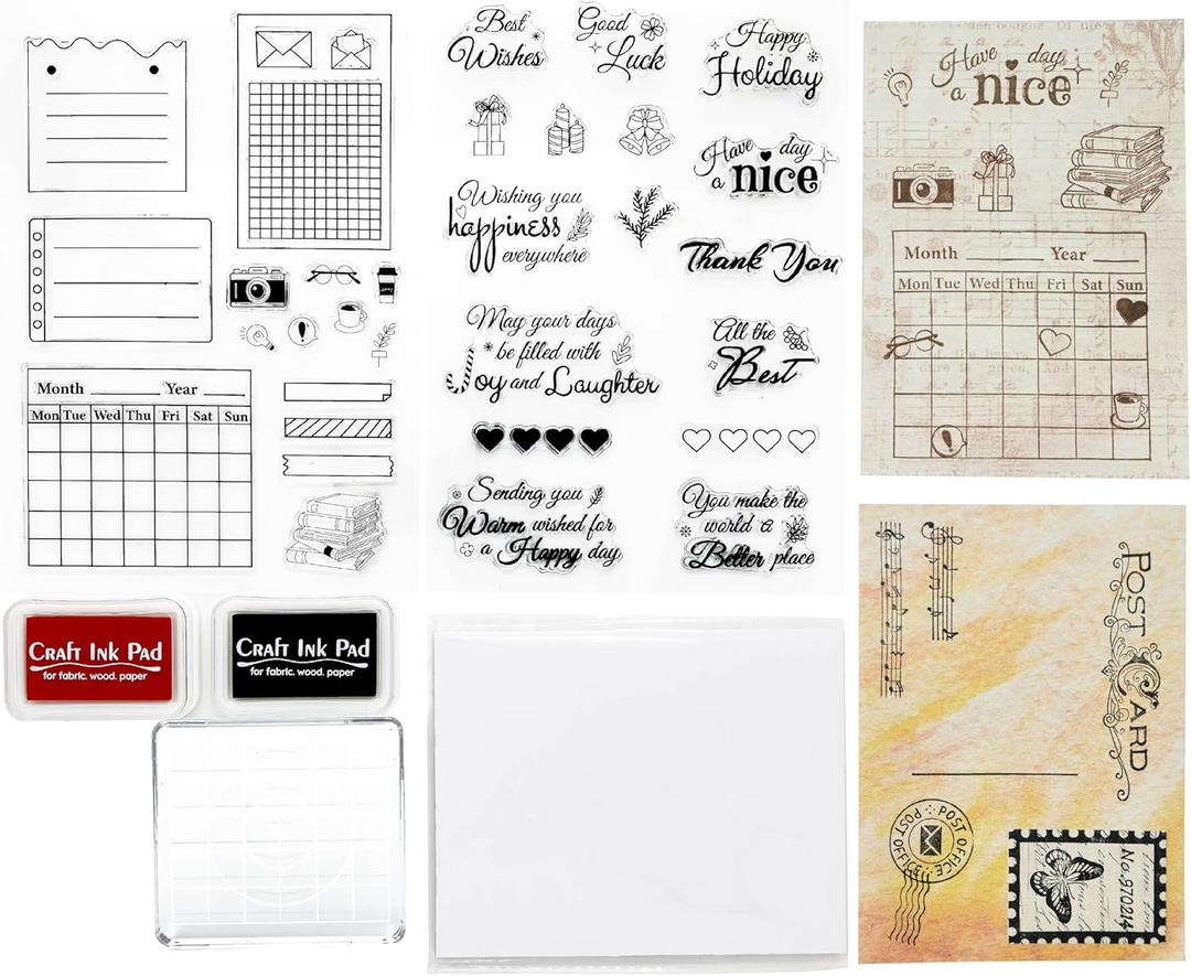 2 x CraftyManor Planner Stamps for Journaling, Clear Stamp for Scrapbooking, Card Making Supplies Set for Crafting, DIY, Photo Album Decor & Junk Journal 5.8x8.3inches (Border + Text Set)