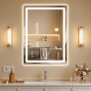 BEAUTYPEAK 24"x32" LED Bathroom Mirror with Lights, Backlit + Front Lit, Anti-Fog, Lighted Bathroom Mirror for Wall, HD Shatterproof Tempered Glass, Dimmable, Memory Function (Horizontal/Vertical)