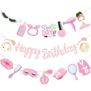 Spa Birthday Party Banners Pink Spa Day Birthday Decorations 3PCS Makeup Party Banners Spa Themed Party Supplies for Girls Princess Bridal Shower Party Decor