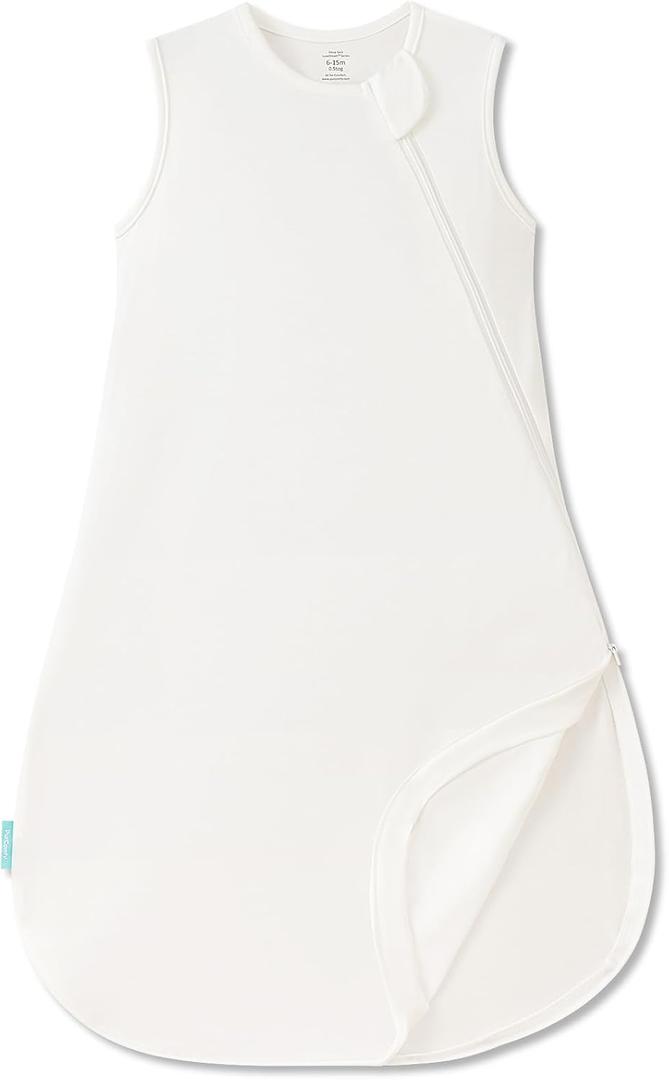 PurComfy Supersoft Sleep Sack 0.5 TOG, Premium Bamboo Viscose Sleeping Bag Thin Baby Wearable Blanket 2-Way Zipper Sleep Sack (6-15 Months, Cream)