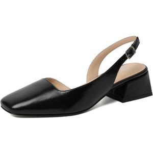 Mostrin Womens Chunky Low Heels D'Orsay Slingback Block Heel Pumps Closed Square Toe Dress Shoes for Work Office Daily Wedding (11, Black #02)