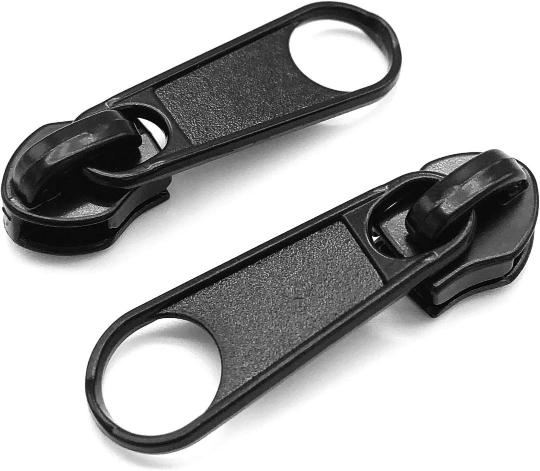 Goyunwell #5 Zipper Pulls Black Nylon Coil Zipper Pull Replacement Bulk 30pcs Metal Slider for Purse and Bag Craft Making