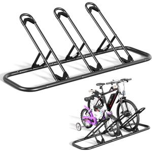 Mr IRONSTONE Bike Rack, Floor Storage Stand for Garage, Indoor/Outdoor Parking Holder, Fits Mountain, Road & Kids Cycles (Black, 3-Slot)
