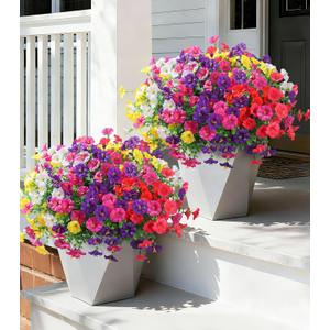 Ivydale 24 Bundles Artificial Flowers for Outdoors Spring Plants Outdoor Decor, Faux Silk Morning Glory Fake Flowers Bulk Petunias Realistic UV Resistant for Outside Porch Patio Window Garden Yard