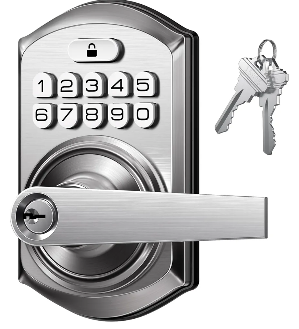 TEEHO TE004 Keyless Entry Keypad Door Lock with Handle - Smart Digital Electronic Lock for Interior Door with Anti-Peeping, Auto Lock & Passage Mode - Easy Installation - Satin Nickel