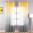 KOUFALL Yellow Sheer Curtains 84 Inches Long for Living Room,Summer Decor Window Grommet Ombre Printed Pattern Curtains for Bedroom Dining Room 84 Inch Length 2 Panels Set,Yellow and Grey