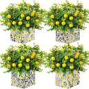 4 Sets Blue Tiles Lemon Table Centerpiece Decor Box Artificial Lemon Branches Amalfi Coast Capri Positano Lemon Party Supplies for Capri Mediterranean Wedding Birthday Baby Shower Party Decor