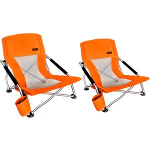 Nice C Low Beach Chair, Beach Chairs for Adults 2 Pack, Sling, Folding, Portable, Concert, Kids, Boat, River, Sand Chair, Sillas De Playa, with Cup Holder & Carry Bag (Set of 2 Orange)