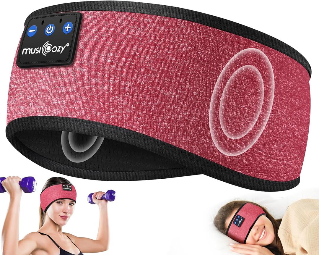 MUSICOZY Sleep Headphones Sleep Mask Bluetooth Headband Wireless Music Headband Headphones Earbuds for Side Sleepers Women Men Workout Running Cool Gadgets, (Rose Red)