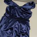 A Line Satin Wedding Party Dress for Women, Off Shoulder Tea-Length Formal Evening Gown with Pocket, M