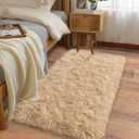 Soft Runner Rugs for Bedroom Hallways New Upgraded Non-Slip Bottom, 2 Packs 2x4 Beige Fluffy Shag Throw Area Rug for Bedside Dorm, Long Shaggy Furry Carpet for Nursery Living Room