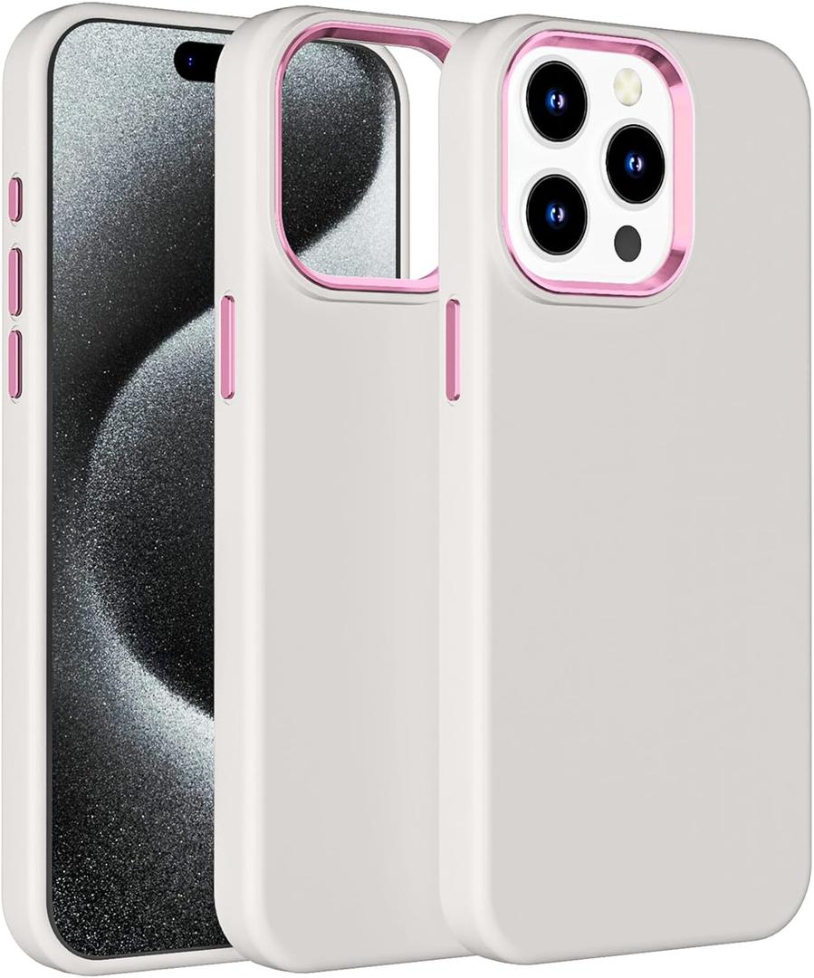 PinLiSheng for iPhone 16 Pro Case, Liquid Silicone with [Soft Anti-Scratch Microfiber Lining] [Metal Buttons] Shockproof Slim Protective Phone Case for Women Men - White