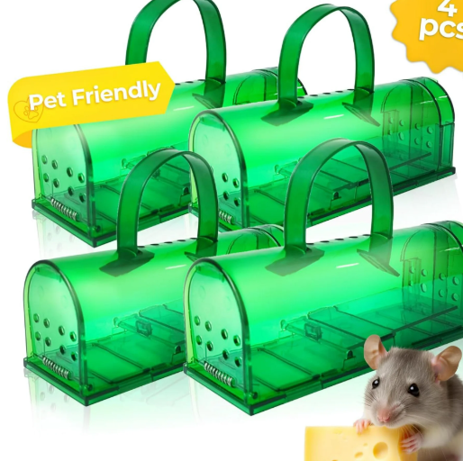 4 Pcs Humane Mouse Trap Catch and Release Mouse Traps Indoor for Home No Kill Best Reusable Indoor/Outdoor Mousetrap Catcher Non Killer Small Capture Cage With Handle