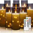Flickering Flameless LED Candles, 9 Pcs with Embedded Star String, Acrylic LED Pillar Candles with Remote, Suitable for Home Decoration (Grey) (Gray)