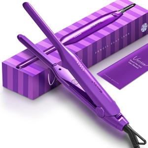 0.3 Inch Super Slim Design Mini Flat Iron for Short Hair, 2 in 1 Hair Straightener and Curler, Dual Voltage PTC and Ceramic Small Flat Iron Hair Straightener (Light Purple)
