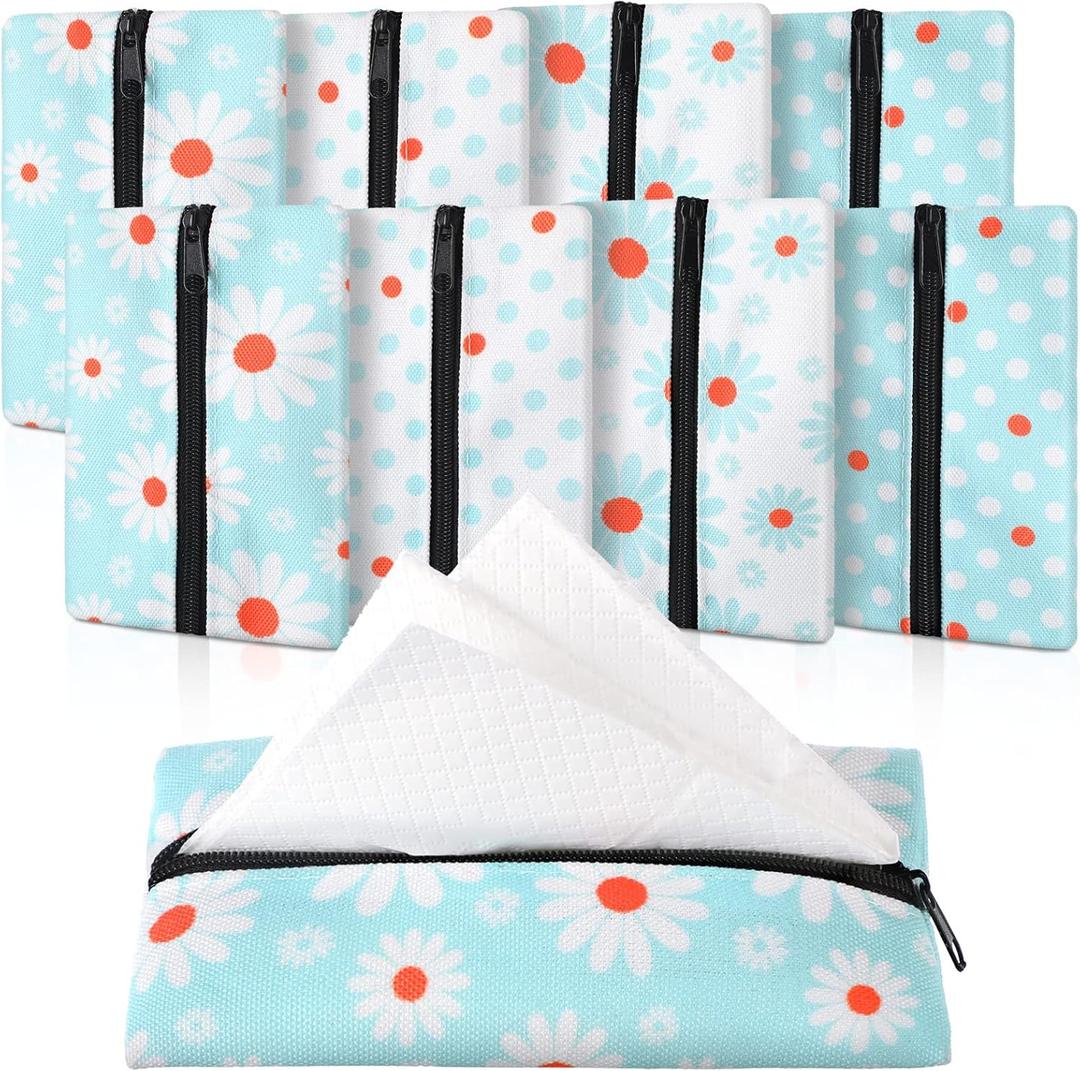 8 Pieces Purse Tissue Holder Reusable Travel Tissue Pouch Fabric Zipper Purse for Bag Car Office Home(Fresh)