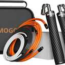 Weighted Jump Rope for Men Women -Interchangeable 1/5lb 1/4lb 1/2lb Heavy jump ropes - 360 Degree Spin - Length Adjustable,Ergonomics Leather Grip Skipping Rope for Fitness Weight Loss & More (Black)