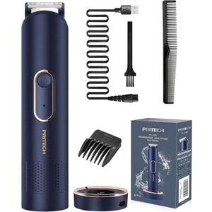 PRITECH Beard Trimmer for Men, Waterproof Electric Razor, Rechargeable Men's Electric Shaver with USB Charging, Wet & Dry Use & Nick-Free Design, Balls & Sensitive Skin Safe (Night Blue)