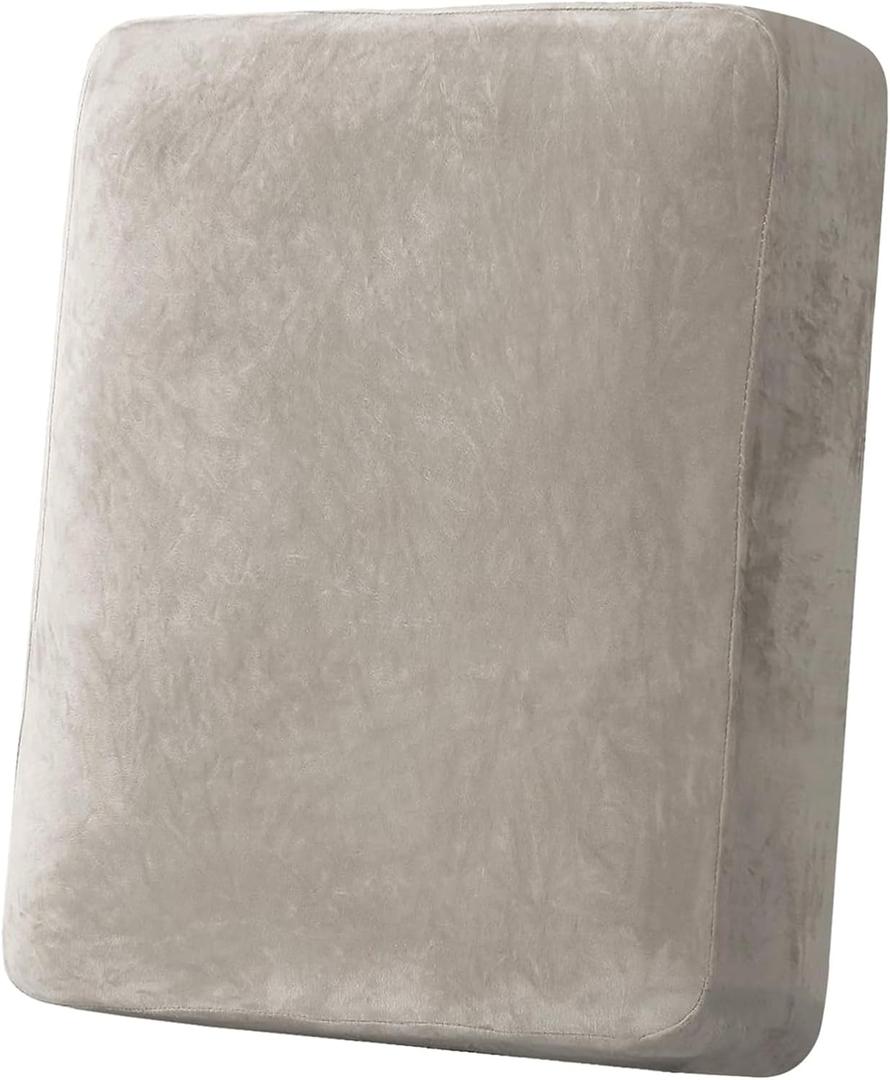 H.VERSAILTEX Velvet Stretch Couch Cushion Cover Plush Cushion Slipcover for Chair Cushion Furniture Protector Seat Cushion Sofa Cover (1 Piece Armchair Cushion Covers, Oatmeal)