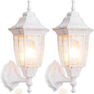 EMART Dusk to Dawn Outdoor Porch Light, Exterior Anti-Corrosion, Waterproof Aluminum & Glass Shades Wall Lamp Fixture, Modern Sconce Lantern for Yard, House, Garage - 2 Pack, White Bulb Included