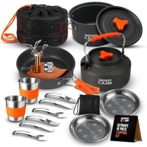 Camping Cookware Mess Kit Set with Stove - Backpacking Camping Pots and Pans Set, All in One Non-Stick Camping Cooking Set, Portable Stove, Hiking, Picnic, Outdoor & Camping Cookware Set