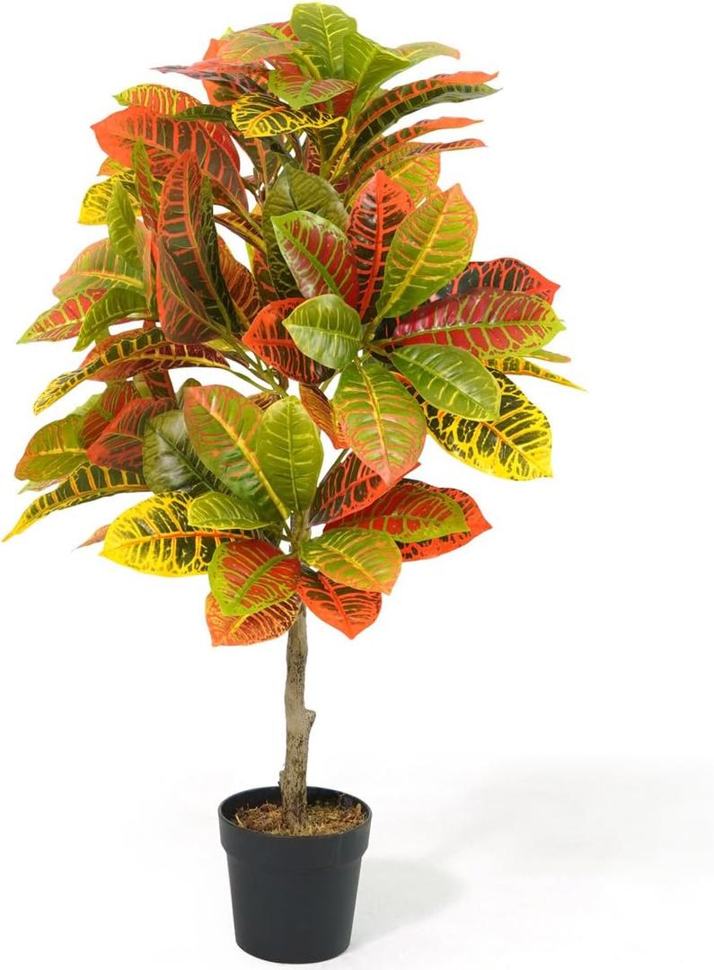 Fencer Wire 36 Inch Artificial Topiary Croton Tree, UV Resistant Artificial Outdoor Plants, Faux Bushes and Shrub, Fake Trees in Pot with Dried Moss, Artificial Plants for Front Porch, Indoor, Outdoor