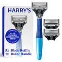Harry's Original Shaving Kit for Men - Razor Handle and 3 Razor Blade Refill Cartridges - German Engineered - Ocean Blue