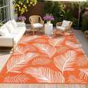 Pauwer Waterproof Outdoor Rug 9x12, Reversible Plastic Straw Patio Camping Rug, Indoor Outdoor RV Mat Carpet for Deck, Camper, Porch, Balcony, Backyard, Picnic, Leaf Orange
