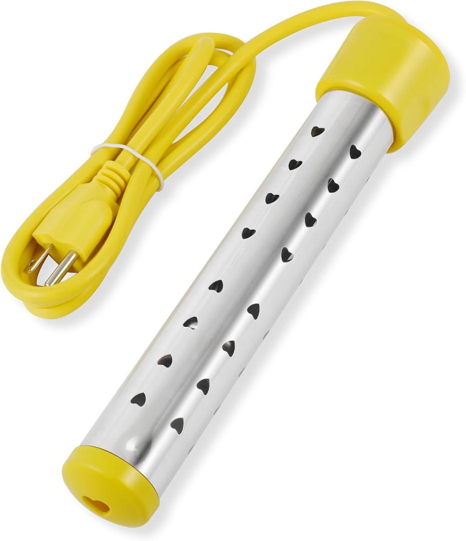 Portable Immersion Water Heater with Stainless Steel Cover, Anti-scalding Bucket Heater, Quick Heating Immersion Heater for Indoor & Outdoor (1 Pcs, Yellow)