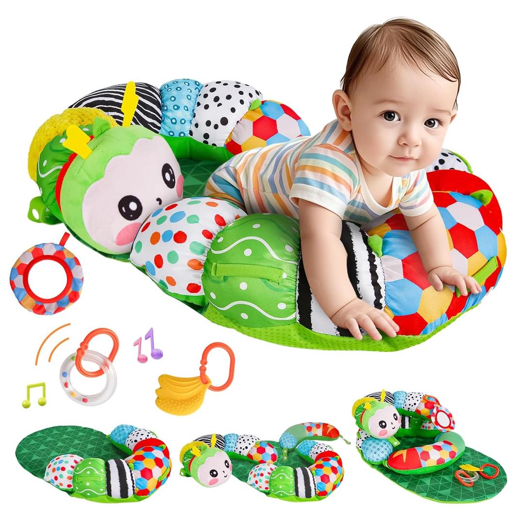 3-in-1 Tummy Time Pillow for Baby 0-6 Months, Detachable Caterpillar Tummy Time Playmat for Newborns, Soft Baby Toys 0-3-6-12 Months, Play Mat for Babies Boy Girl