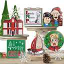 Merry Christmas Tiered Tray Decor, Christmas Classic Movie Tray Decorations, Xmas Alone Boy Kevin Thieves Wooden Signs, Funny Holiday Rustic Farmhouse Home Decor for Table Shelf Mantel Party