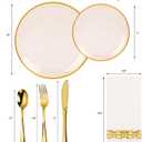 N9R 180PCS Orange Plastic Plates with Gold Trim, Disposable Party Dinnerware Set for 30 Guests, Include 30 Dinner and Salad Plates, Napkins, Forks, Spoons, Knives, Perfect for Wedding, Dinner Party