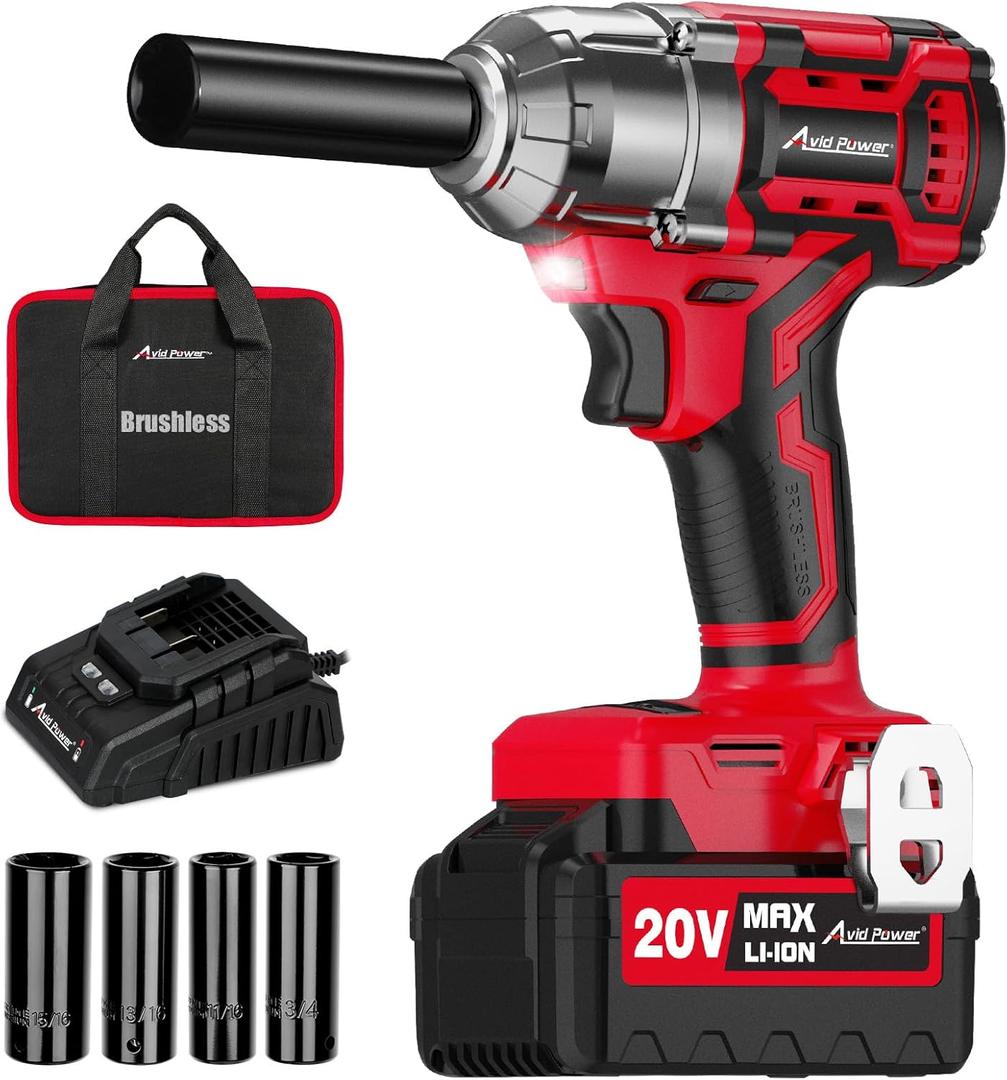AVID POWER 1/2 Impact Wrench Brushless, 20V Cordless Impact Gun w/ 3 Variable Speeds, Max Torque 370ft-lbs (500N.m), 3.0Ah Li-ion Battery, 4Pcs Impact Sockets, Fast Charger AVID POWER 1/2 Impact Wrench Brushless, 20V Cordless Impact Gun w/ 3 Variable Speeds, Max Torque 370ft-lbs (500N.m), 3.0Ah Li-ion Battery, 4Pcs Impact Sockets, Fast Charger