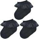 Baby Lace Socks Baby Girl Double/Eyelet Lace Ruffle Frilly Socks for Newborn Infant and toddlers Gift Set (Black, S)