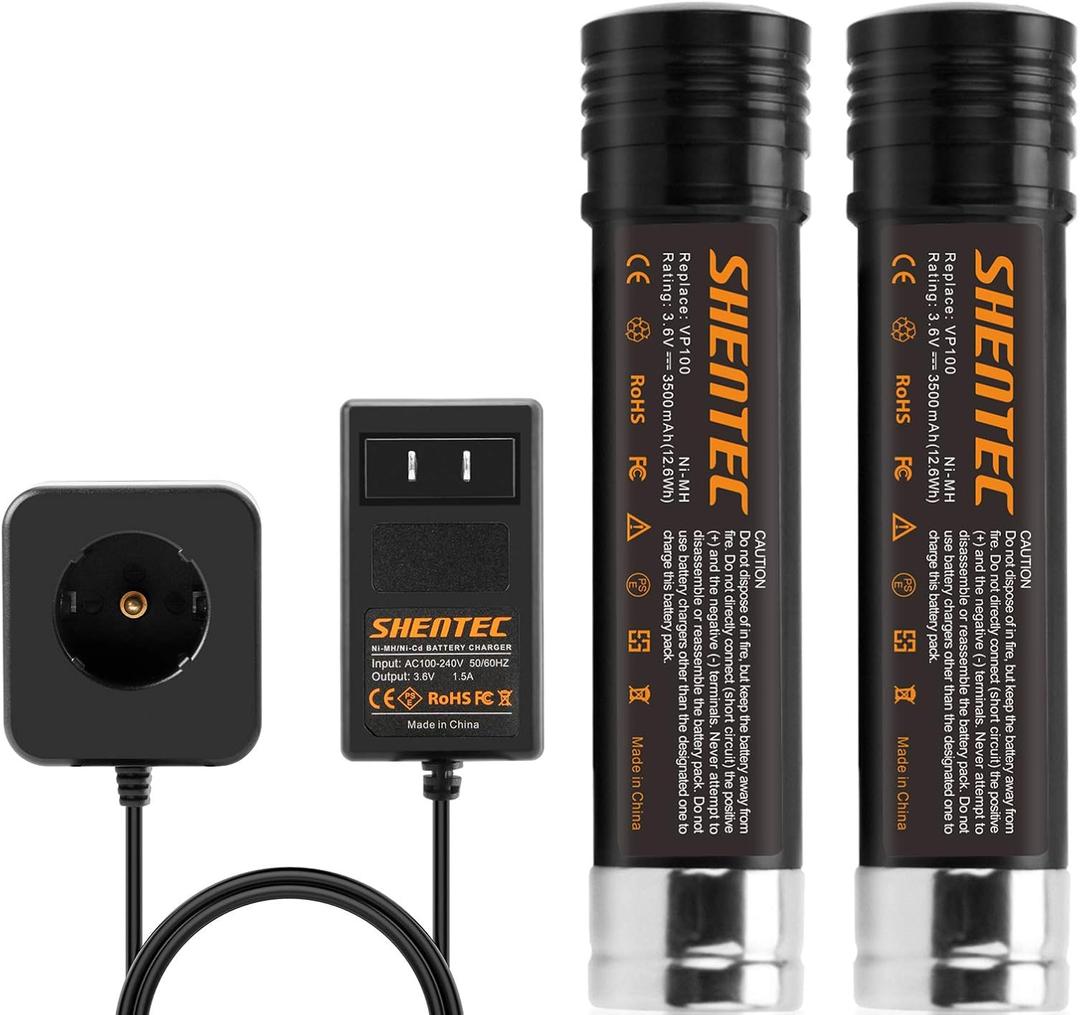 Shentec 2 Pack 3.5Ah 3.6V Replacement Battery Compatible with Black & Decker Versapak Vp100 Vp105 Vp110 Vp142 Vp143 Sears-Craftsman Pivot180 PLR36NC S100 S110 Ni-MH (Battery Charger Included)