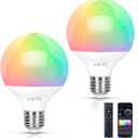 RGB LED Color Changing Light Bulb, 12W Dimmable Bluetooth Light Bulbs with E26 Base, Compatible with Mobile App & Remote Controller, Featuring Millions of Colors and Multiple Dynamic Modes (2 Pack)