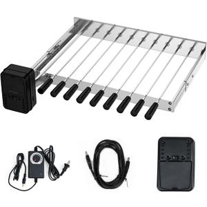 Skyflame Stainless Steel Electric Barbecue Shish Kabob Skewer Set with 9pcs Skewers, Automatic Rotating Skewer Turner with Adjustable Speed Motor and Adjustable Length Rotisserie BBQ Grill Rack