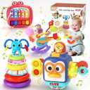 usrela 4 in 1 Baby Toys for 6 12 18 Month, Learning Toys for Babies 6-12 Months, Busy Cube, Stacking Sorter, Piano Xylophone Pull String Travel Toy, Birthday Gifts for Toddlers 1 2 Years Old