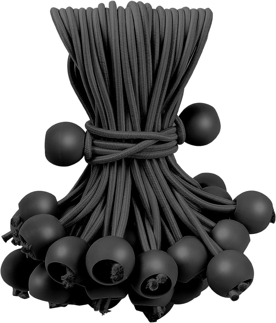 60PCS 6inch Ball Bungee Cords, Heavy Duty Outdoor Bungee Cord with Balls, Tarp Tie Down Bungee Balls for Shelter, Camping, Cargo,Tent Poles UV Resistant