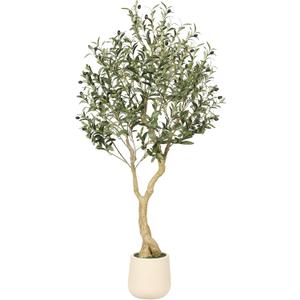 Realead Olive Trees Artificial Indoor - 5FT Faux Olive Tree with White Tall Exquisite Planter - Realistic Fake Olive Tree with Thick Trunk and Lifelike Branches for Home Office Decor