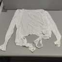 Women Wrap Tie Top Y2k Long SLeeve Ballet Workout Yoga Shirt Coquette Blouses (Small, White)