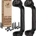 Heavy Duty Barn Door Handles (Set of 2) Black Rustic Cast Iron Gate Handles - Farmhouse Decor, Strong Closet Sliding Door Pull - with Hardware (Large - 9 inches, Indoor & Outdoor)